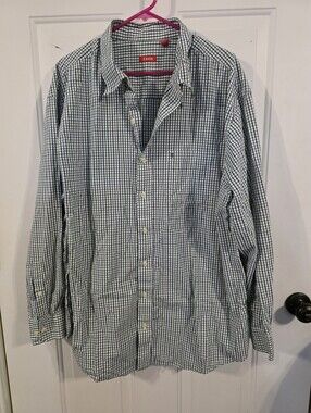 Men's Izod Green and White Plaid Button-Down Shirt